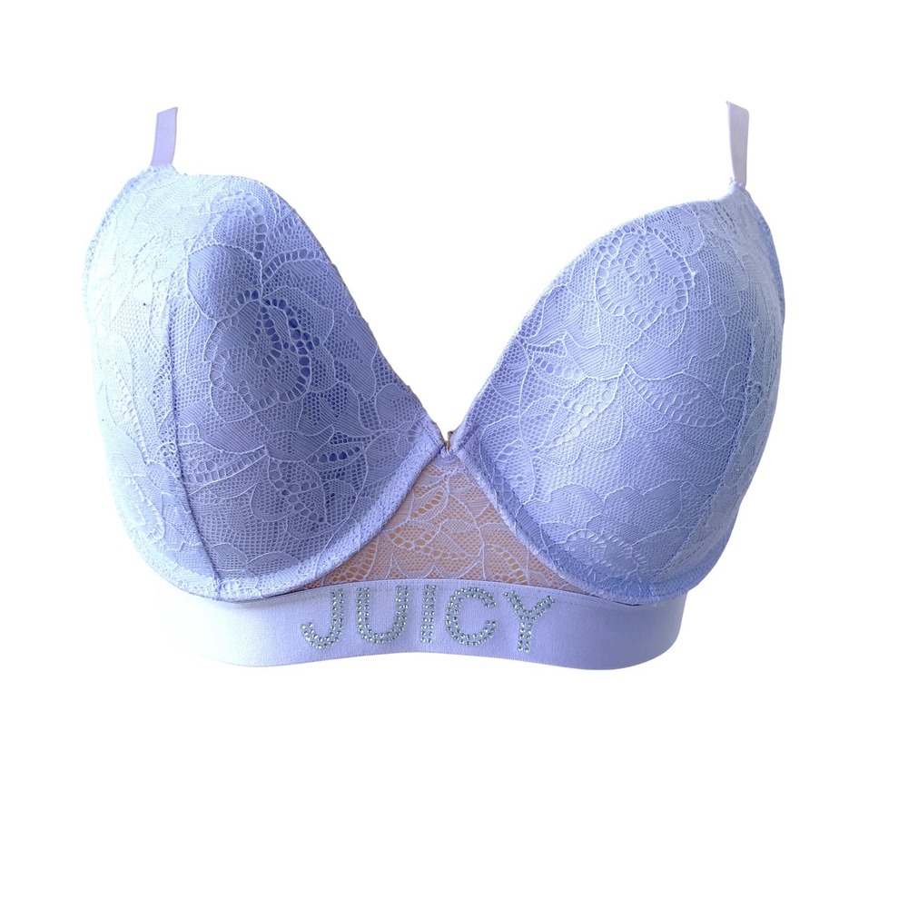 Juicy Couture Lace Bra 38C Lavender Logo Band Lightly Padded Underwire